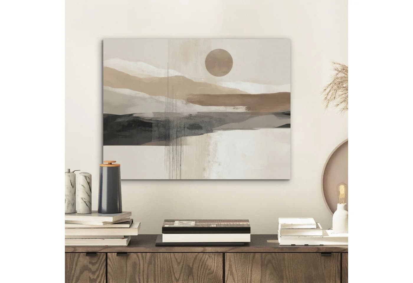 MuchoWow Akustikbild Minimalistisch Beige Landschaft PET-Filz