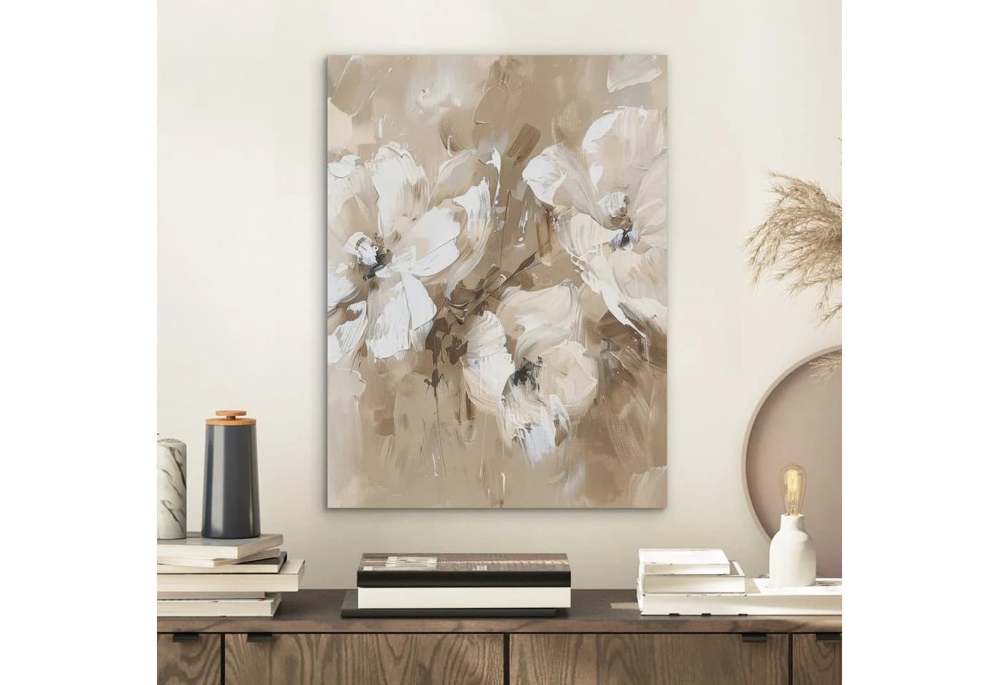 MuchoWow Gemälde Blumen - Beige - Abstrakt - Modern, Fotodruck 30x40 cm