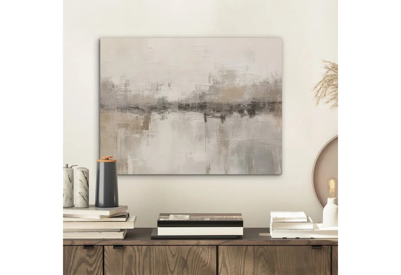 MuchoWow Akustikbild Moderne Kunst Abstrakt Beige Grau