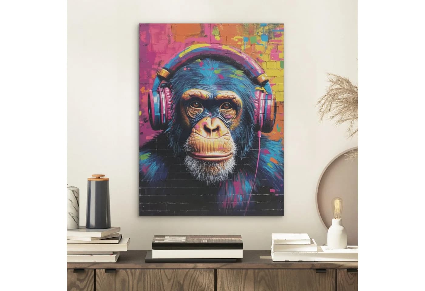 MuchoWow Akustikbild Graffiti Schimpanse Bunt PET-Filz