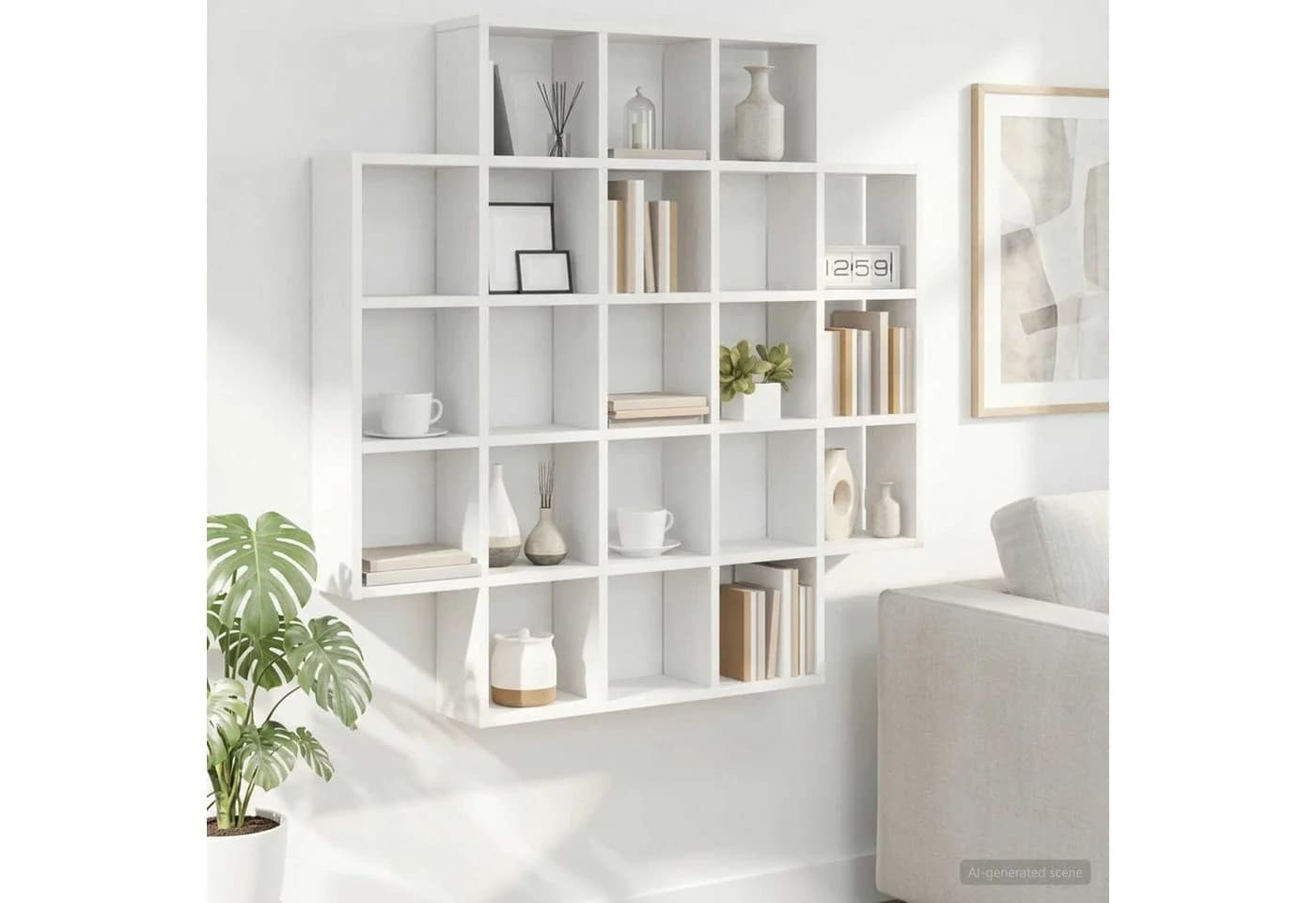 vidaXL Wandregal Weiß Holzwerkstoff 21 Fächer Modern