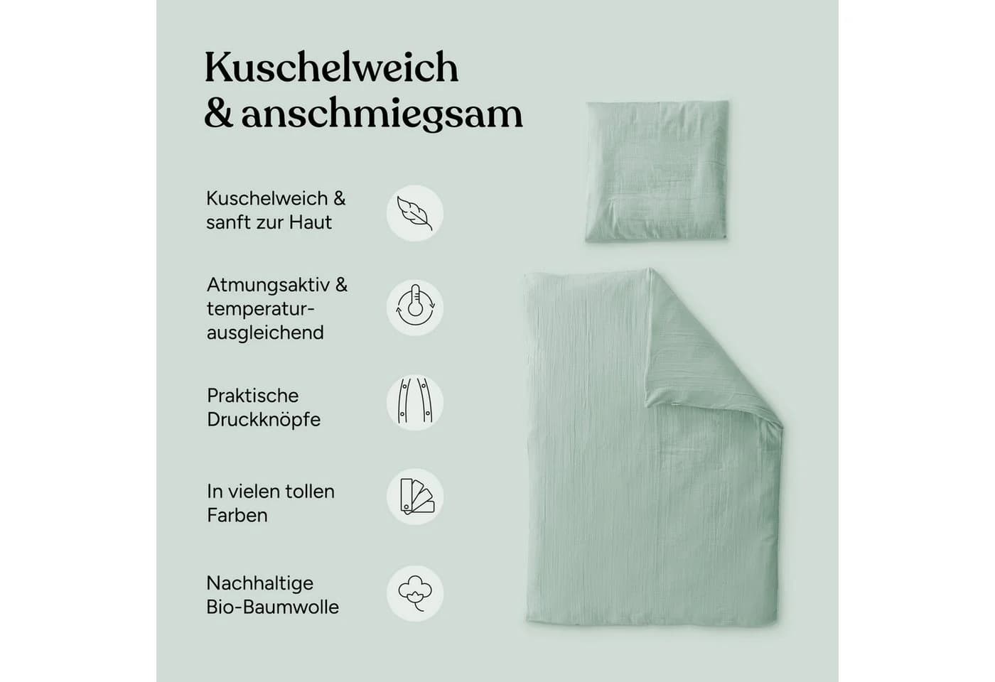 Ehrenkind Kinderbettwäsche 100% Bio-Baumwolle Musselin Jade
