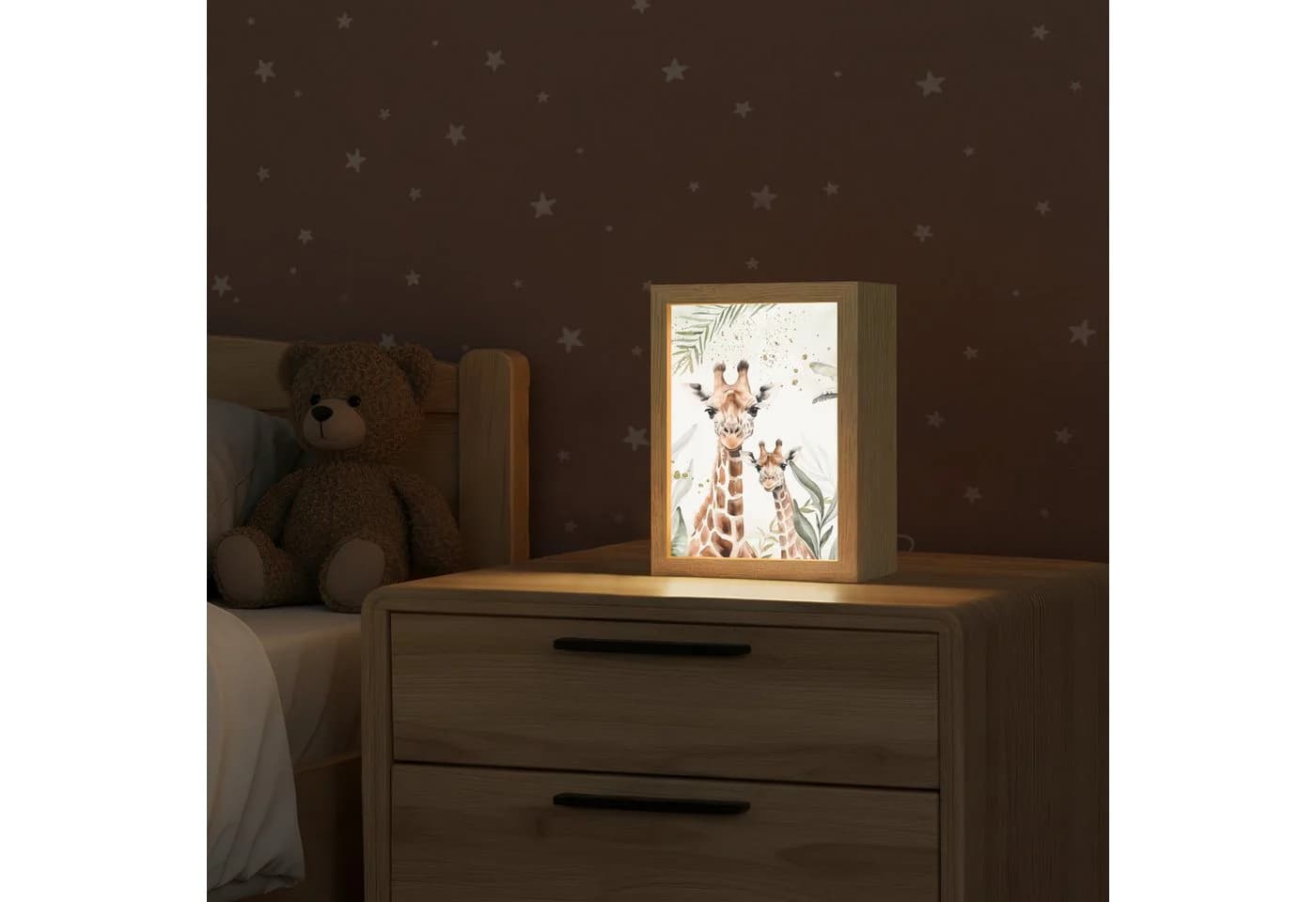 OnlyWow Nachttischlampe Lightbox Giraffe Dimmbar LED