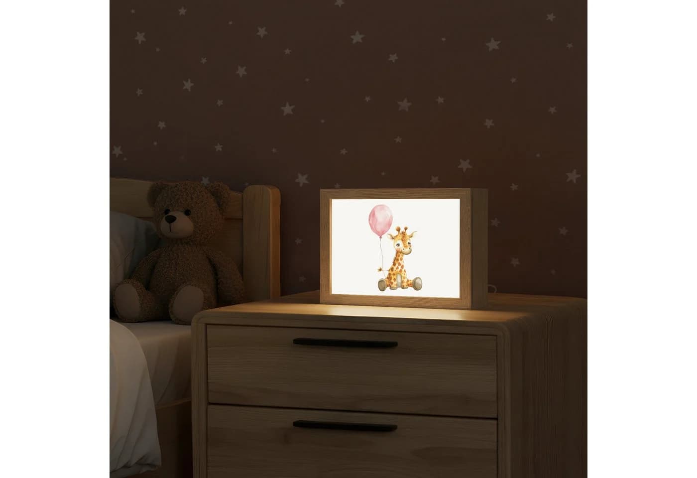 OnlyWow Nachttischlampe Lightbox Giraffe Rosa Dimmbar LED