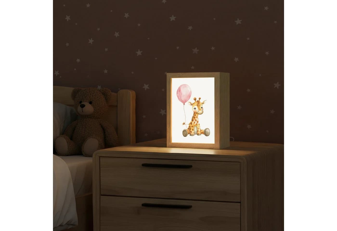 OnlyWow Nachttischlampe Lightbox Giraffe Rosa Dimmbar LED