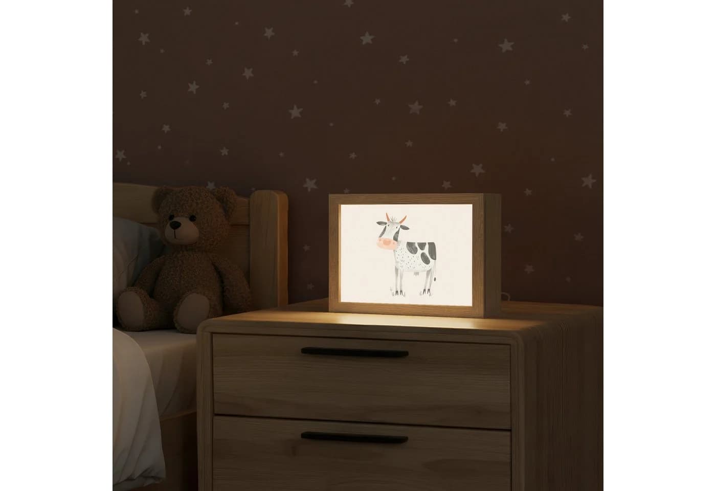 OnlyWow Nachttischlampe Lightbox Kuh Dimmbar LED