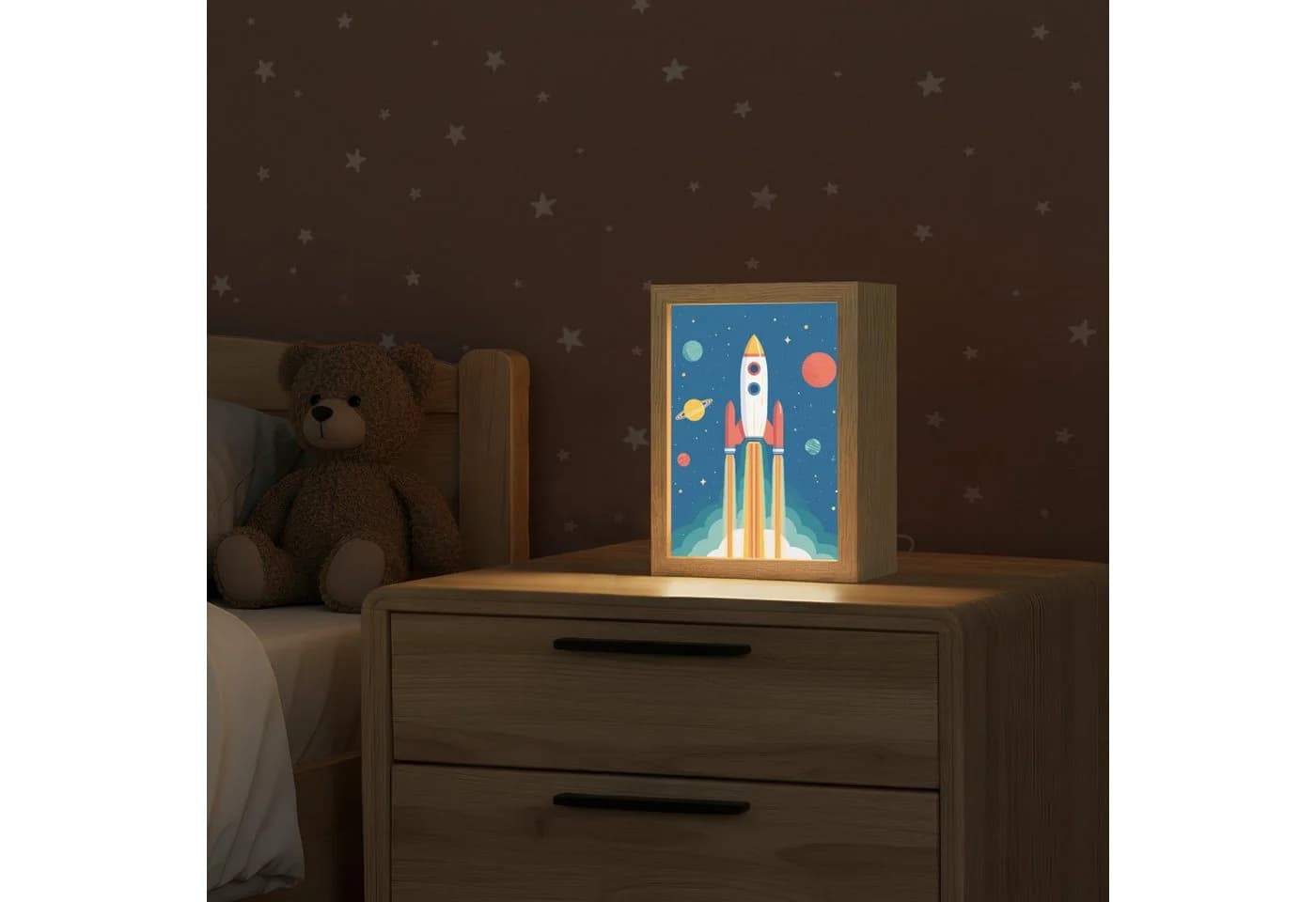 OnlyWow Nachttischlampe Lightbox Rakete LED Dimmbar Farbwechsel