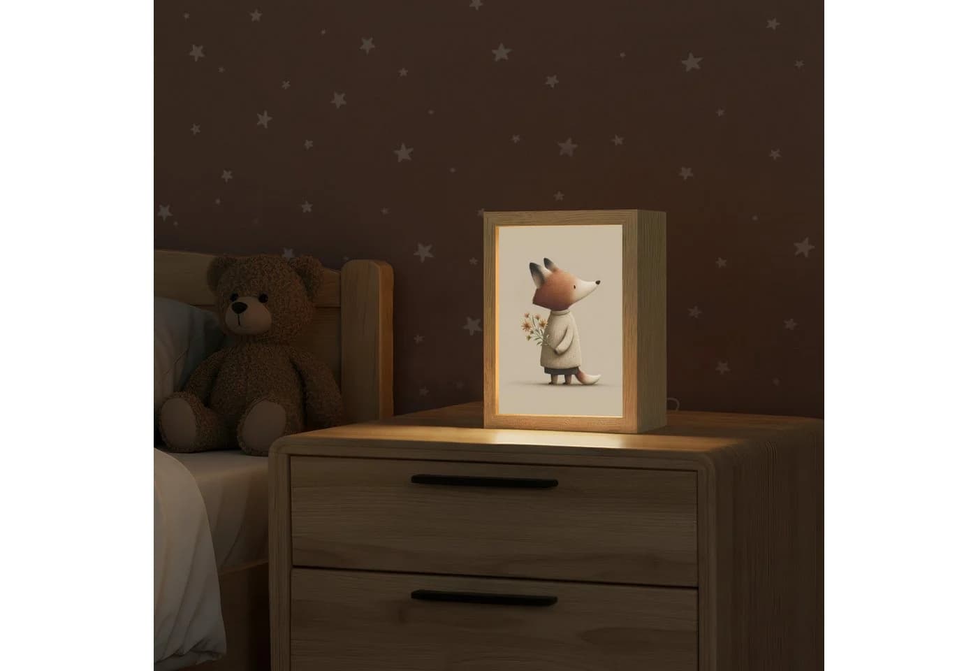 OnlyWow Nachttischlampe Lightbox Fuchs Gelb Dimmbar LED