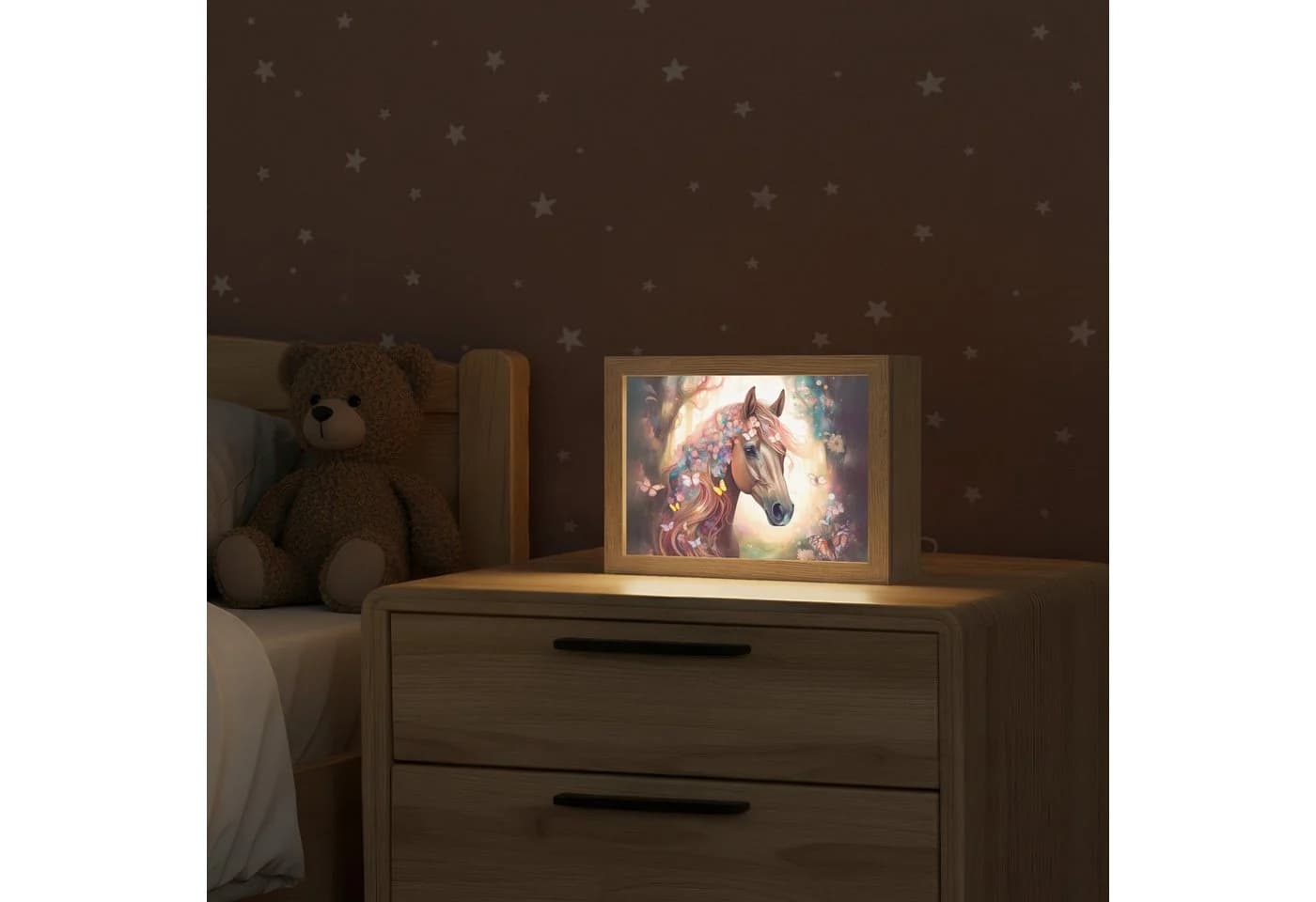 OnlyWow Nachttischlampe Lightbox Pferd Dimmbar LED