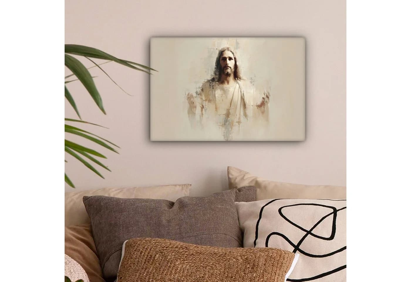 OneMillionCanvasses® Leinwandbild Jesus Porträt Beige