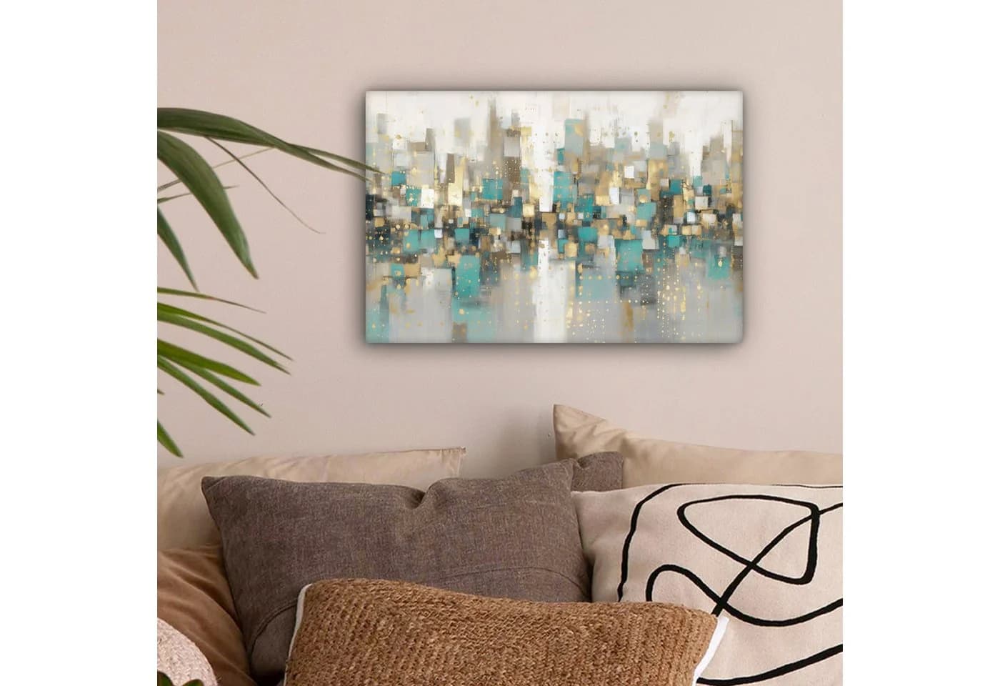 OneMillionCanvasses® Leinwandbild Abstrakt Gold Grau Türkis Skyline