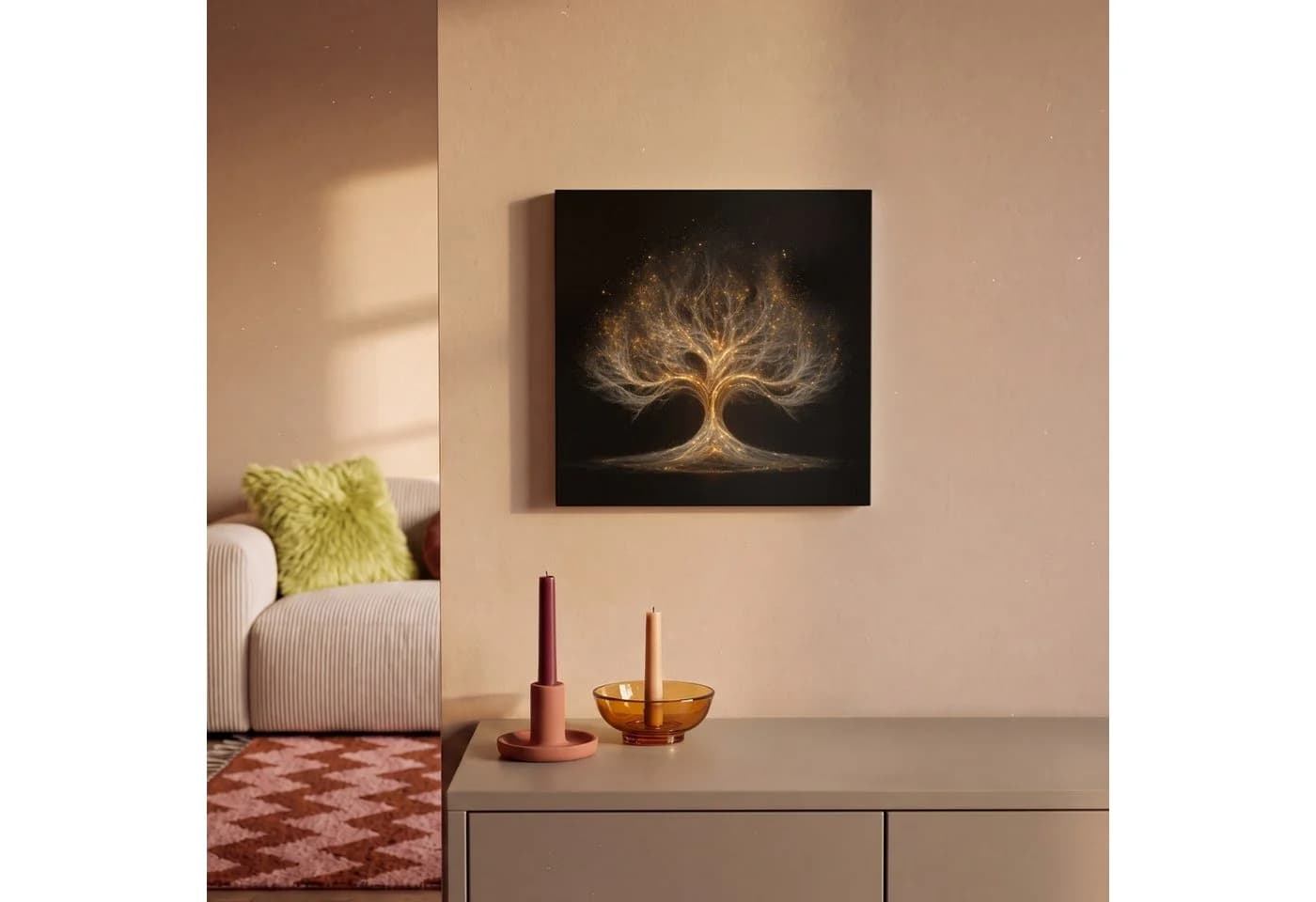 OneMillionCanvasses® Leinwandbild Abstrakter Baum Schwarz Gold