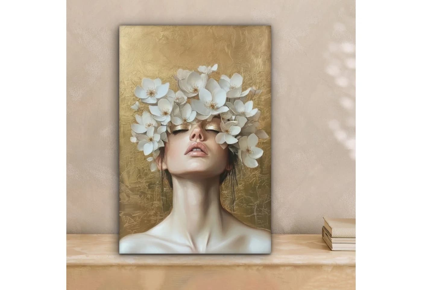 OneMillionCanvasses® Leinwandbild Goldener Hintergrund mit Blumenkranz