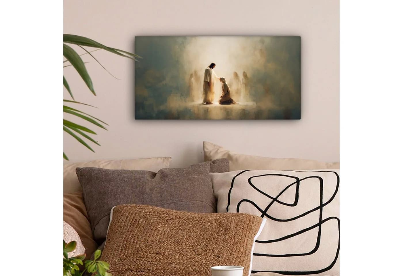 OneMillionCanvasses® Leinwandbild Panorama Jesus Kniend Beige