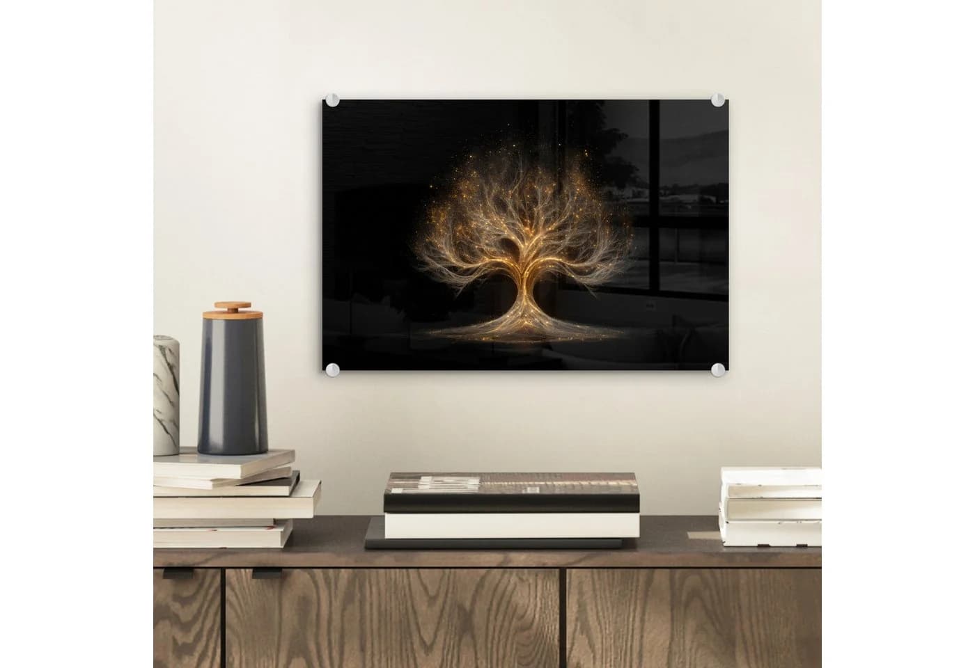 MuchoWow Acrylglasbild Lichter Baum Abstrakt Schwarz