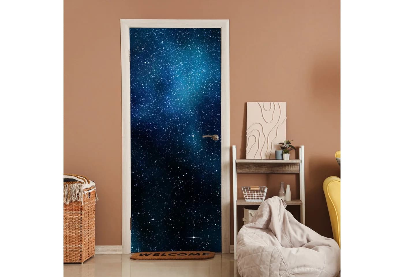 MuchoWow Türtapete Galaxie Nacht Blau Selbstklebend