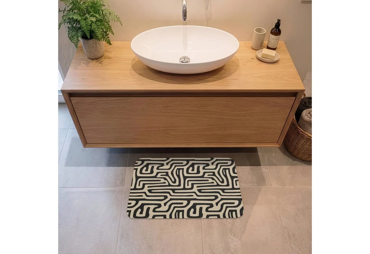 OnlyWow Badematte Grafik Linien Schwarz Modern