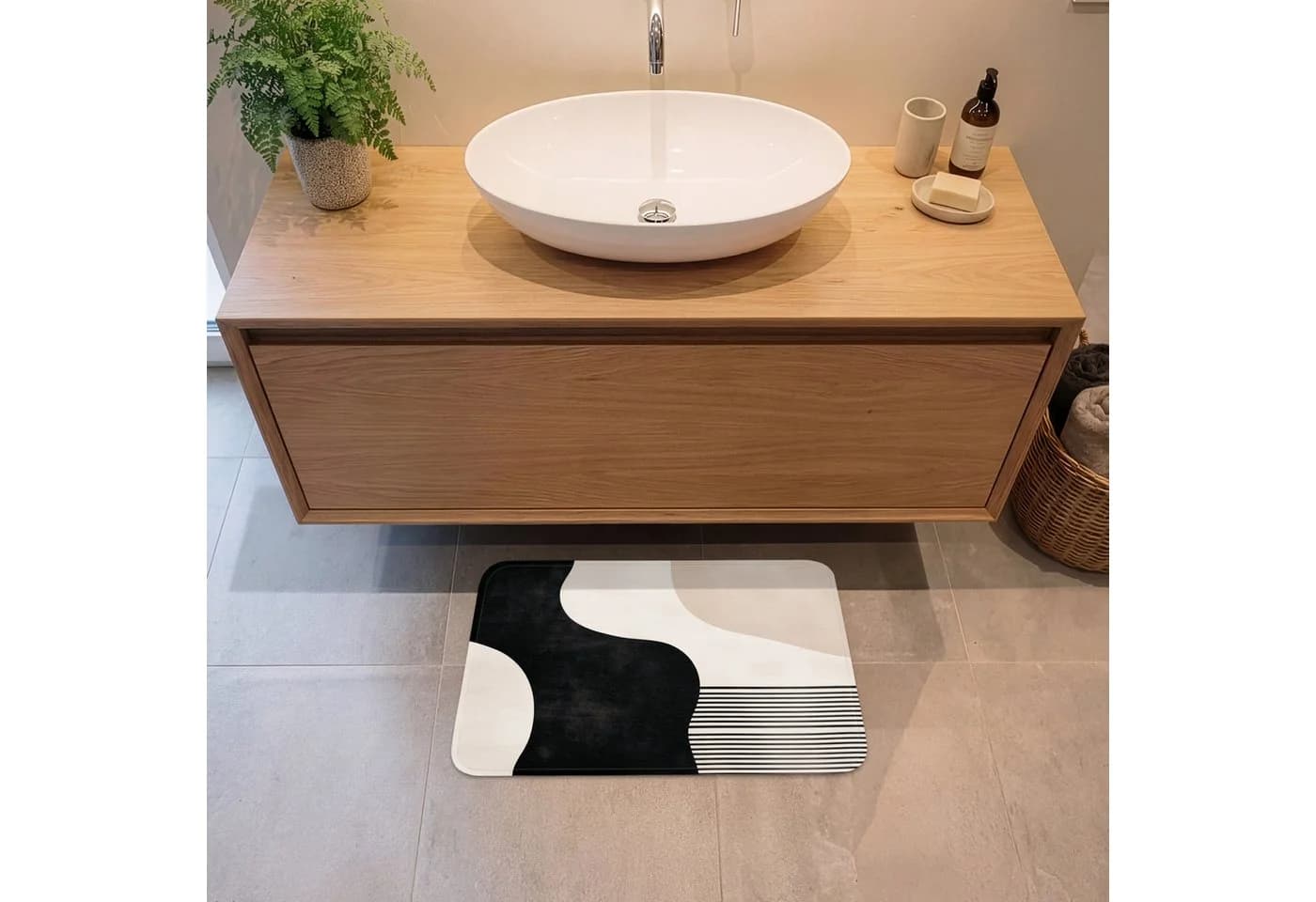 OnlyWow Badematte Abstrakt Japandi Beige Schwarz Rutschfest