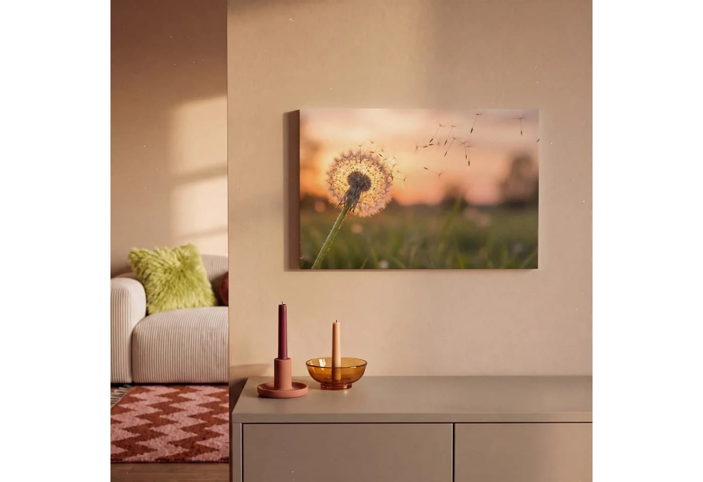 OneMillionCanvasses® Leinwandbild Löwenzahn Sonnenuntergang 30x20 cm