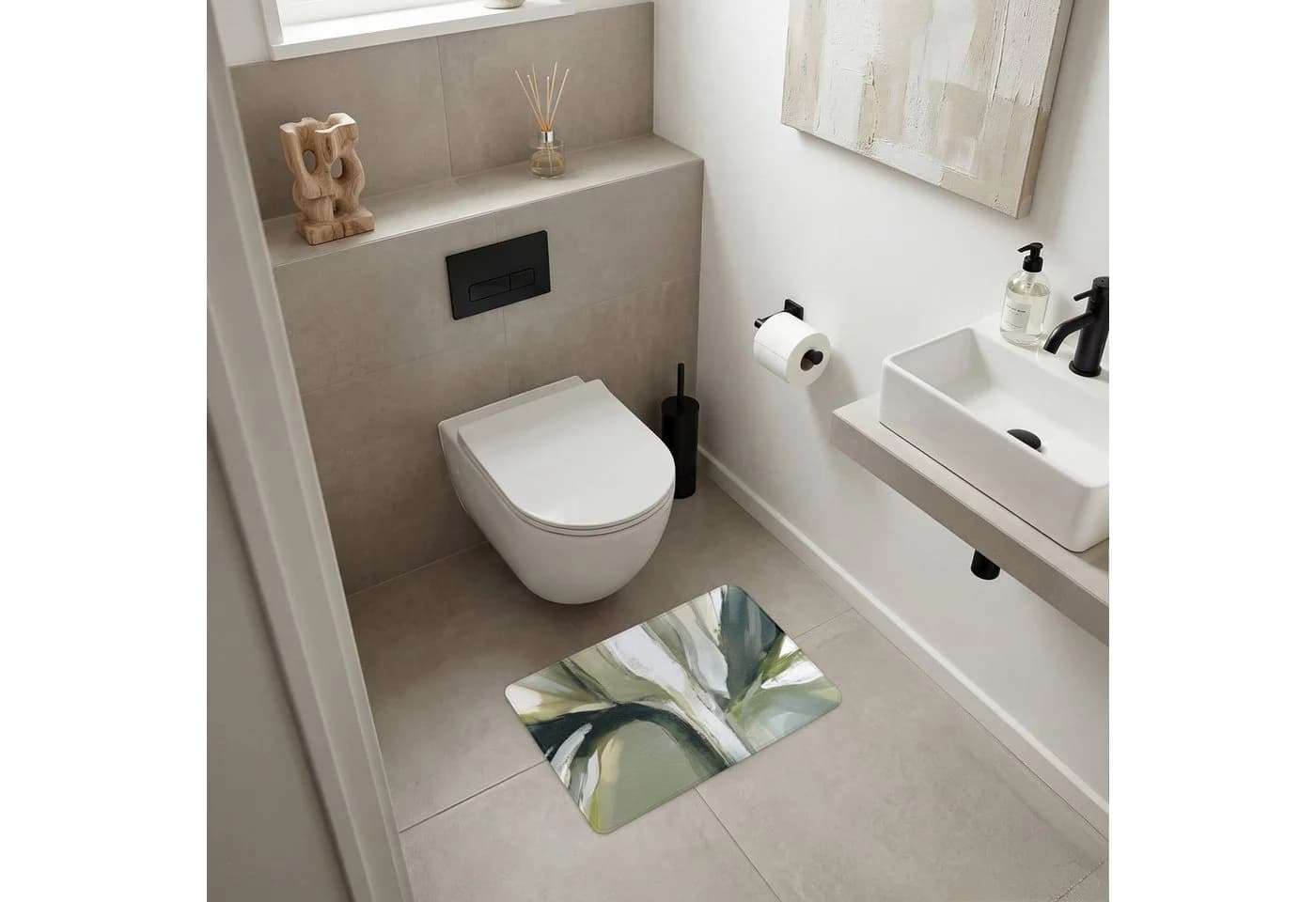 OnlyWow WC-Vorleger Natur Grün Pinselstriche Polyester