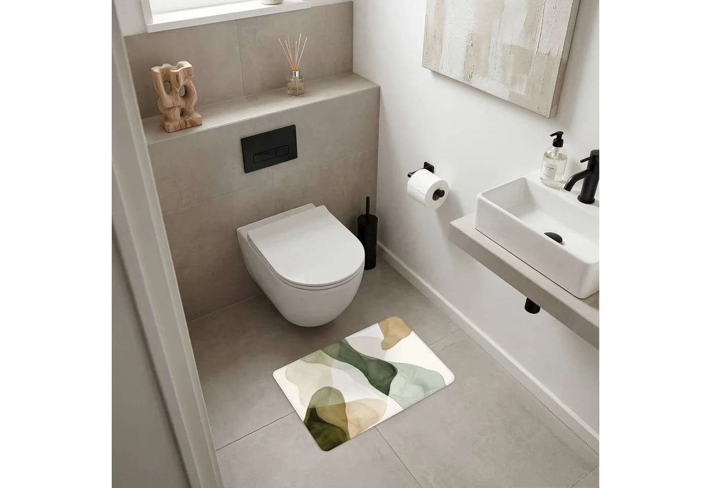 OnlyWow WC-Vorleger Japandi Grün Memory-Foam Mikrofaser