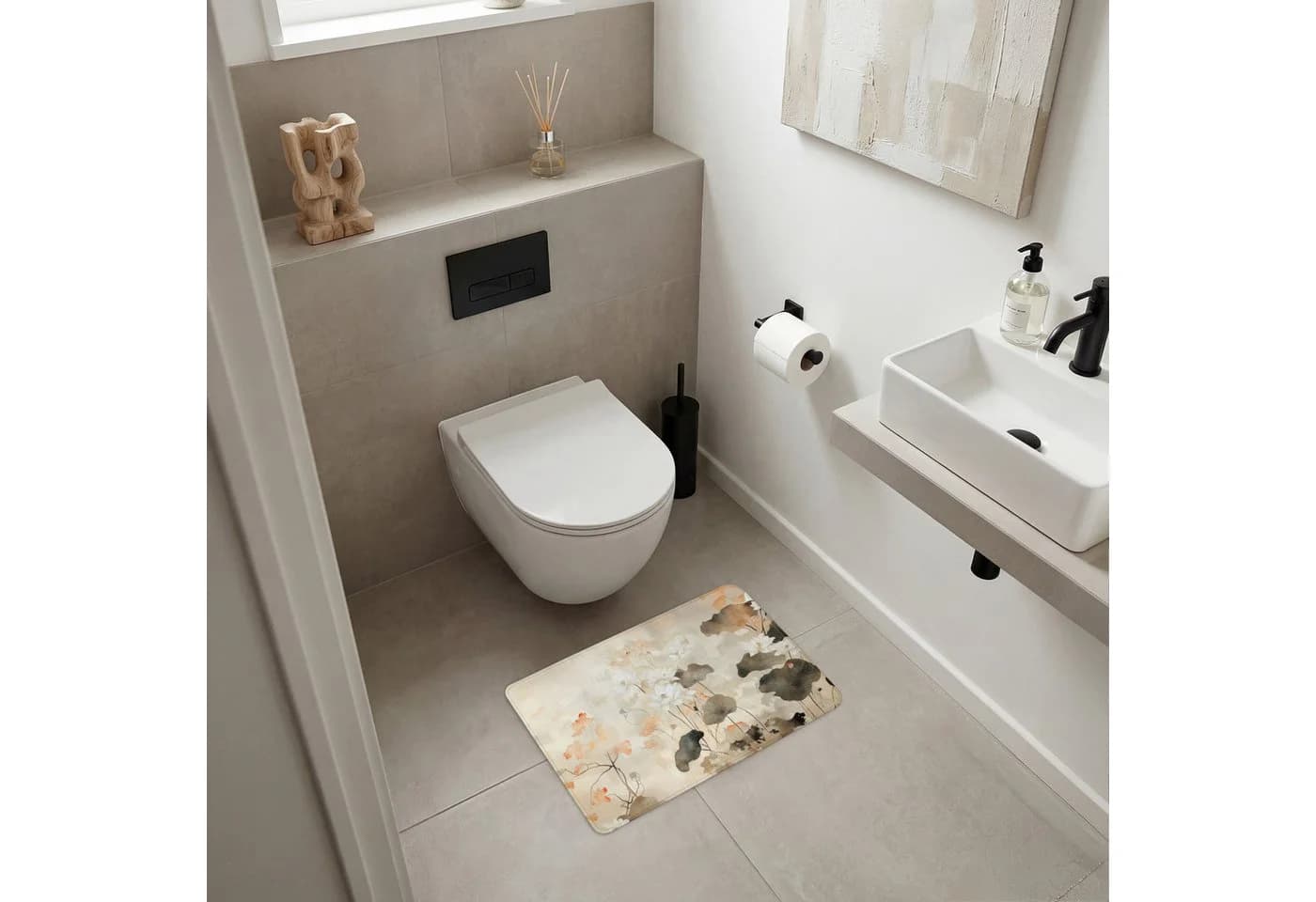 OnlyWow WC-Vorleger Blumen Japandi Beige Polyester
