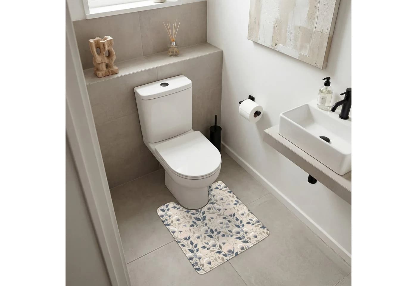 OnlyWow WC-Vorleger Klassisch Botanisch Blau Polyester