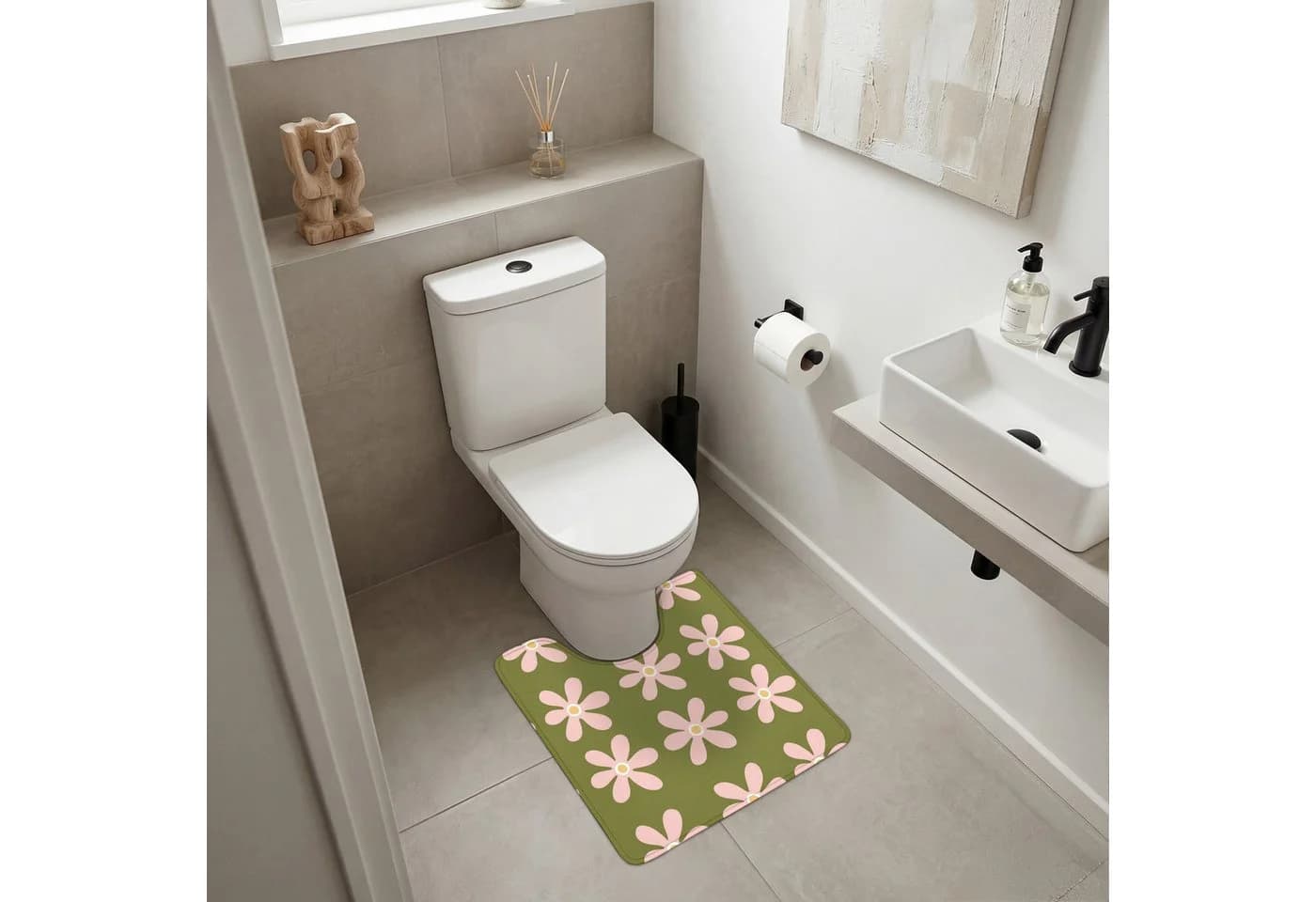 OnlyWow WC-Vorleger Blume Grün - Modern Retro Polyester