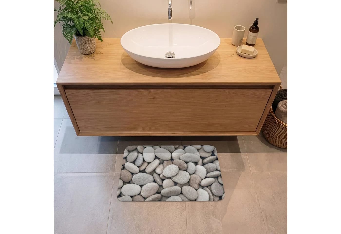 OnlyWow Badematte Kieselsteine Grau Polyester Rutschfest