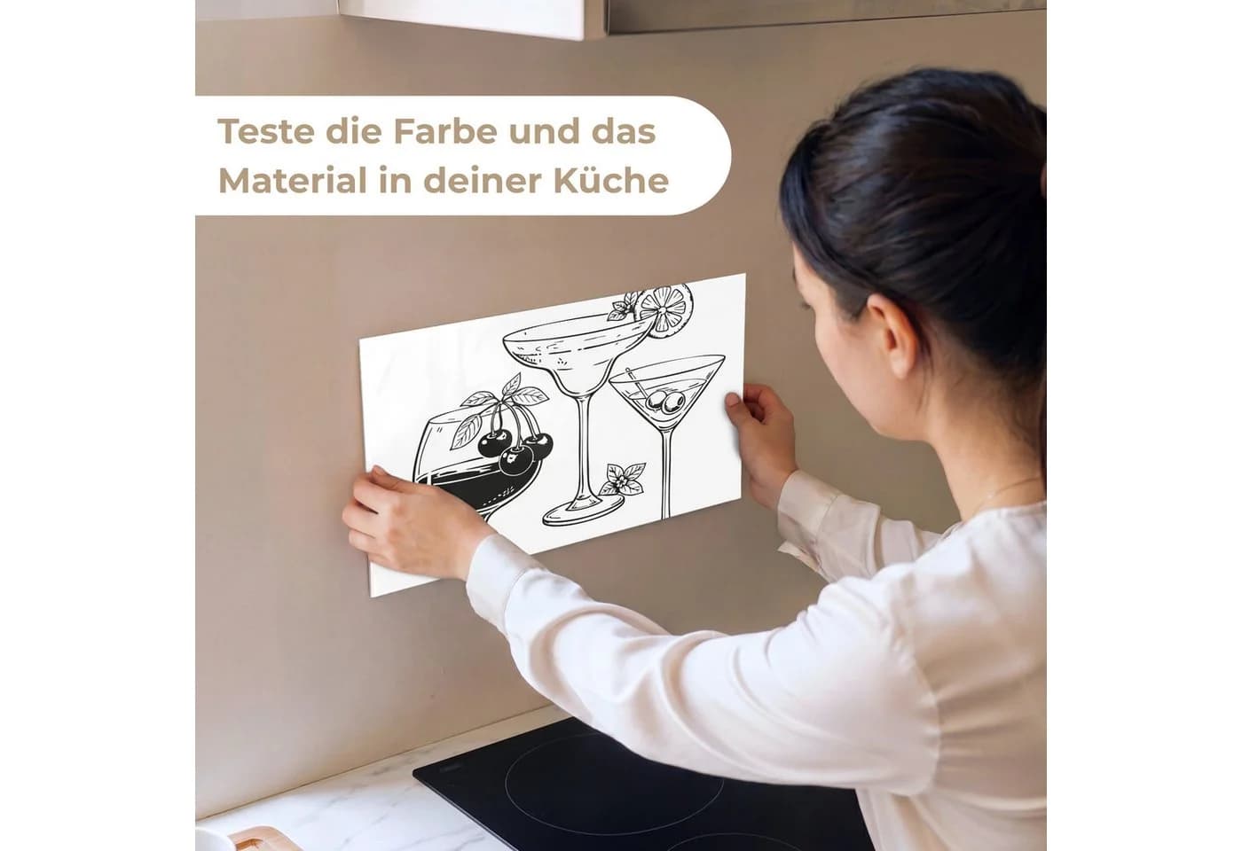 KitchenYeah Küchenrückwand Selbstklebend Schwarz/Weiß Cocktailglas Muster