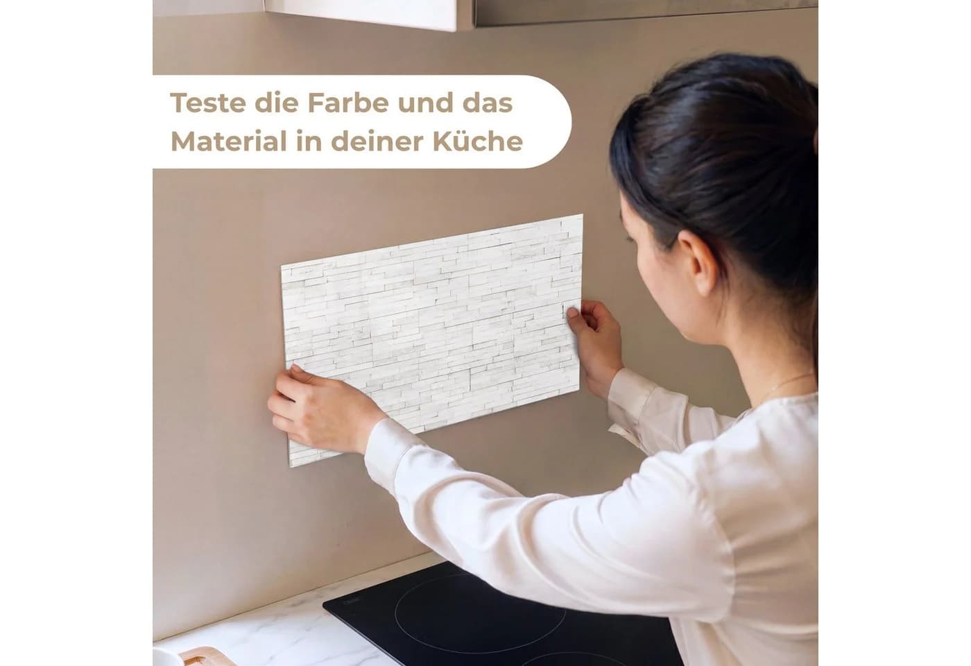 KitchenYeah Küchenrückwand Weiß Selbstklebend Ziegeloptik