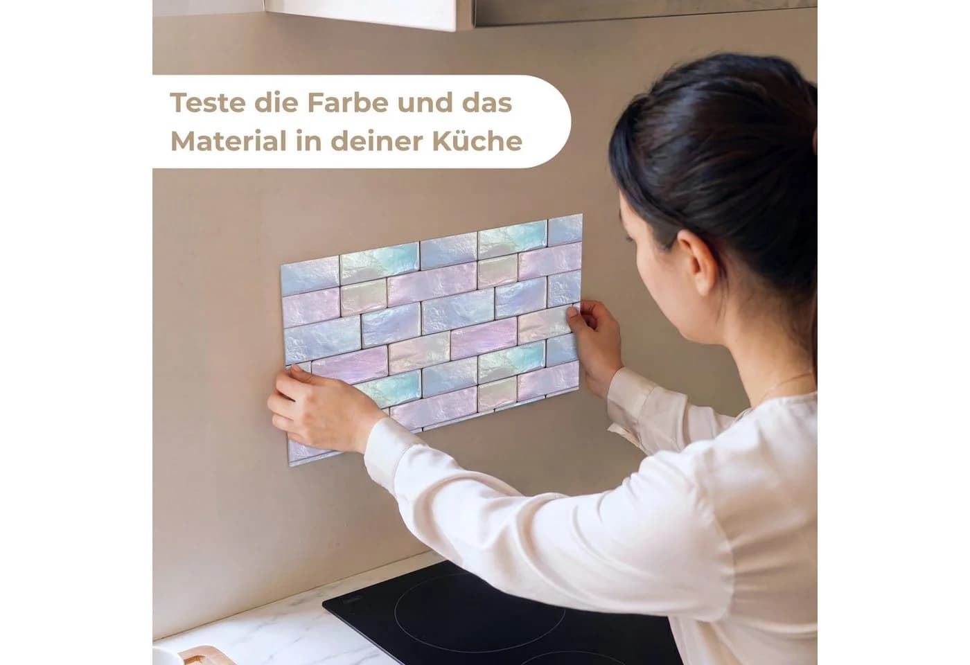 KitchenYeah Küchenrückwand selbstklebend Pastellfarbener Glanz Stein
