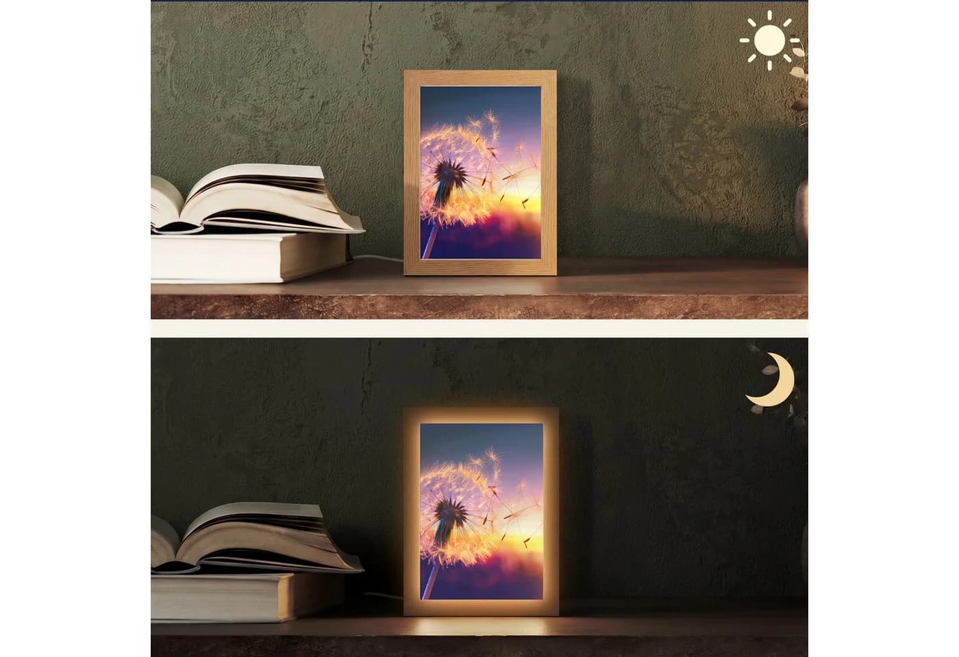 OnlyWow Tischleuchte Lightbox LED Dimmbar Farbwechsel Holzrahmen