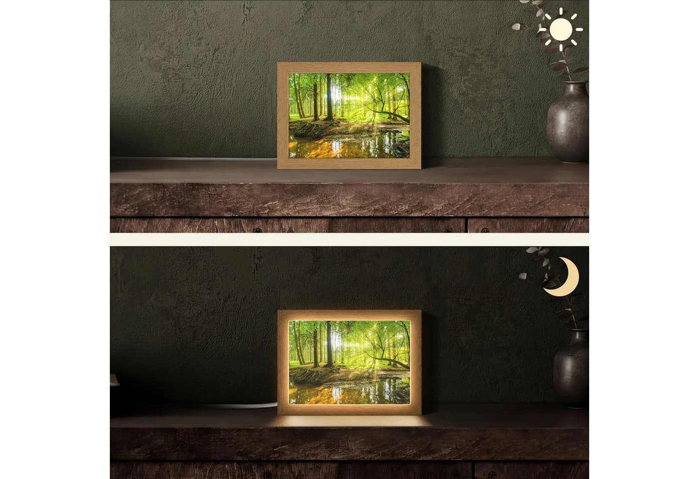 OnlyWow Tischleuchte Wald Landschaft LED Dimmbar Holzrahmen