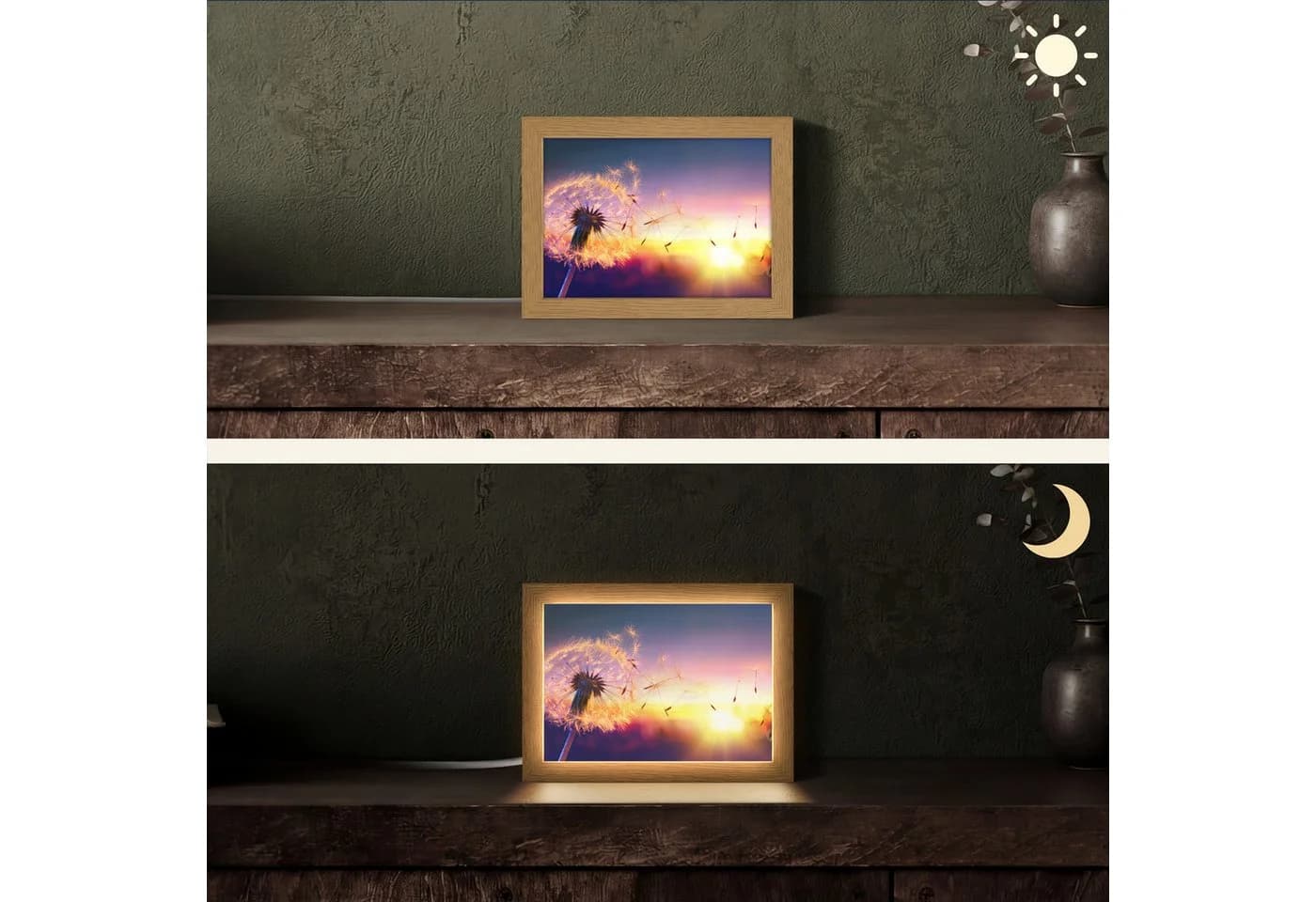 OnlyWow Tischleuchte Lightbox LED Dimmbar Farbwechsel Holzrahmen