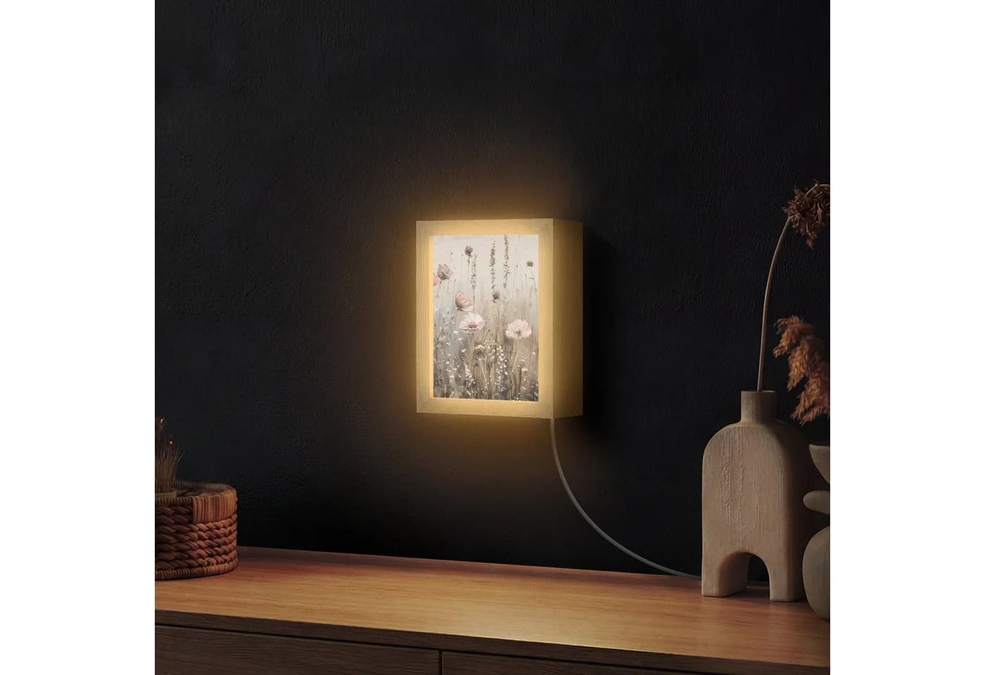 OnlyWow Wandleuchte Lightbox Blumen Rosa Beige Dimmbar LED