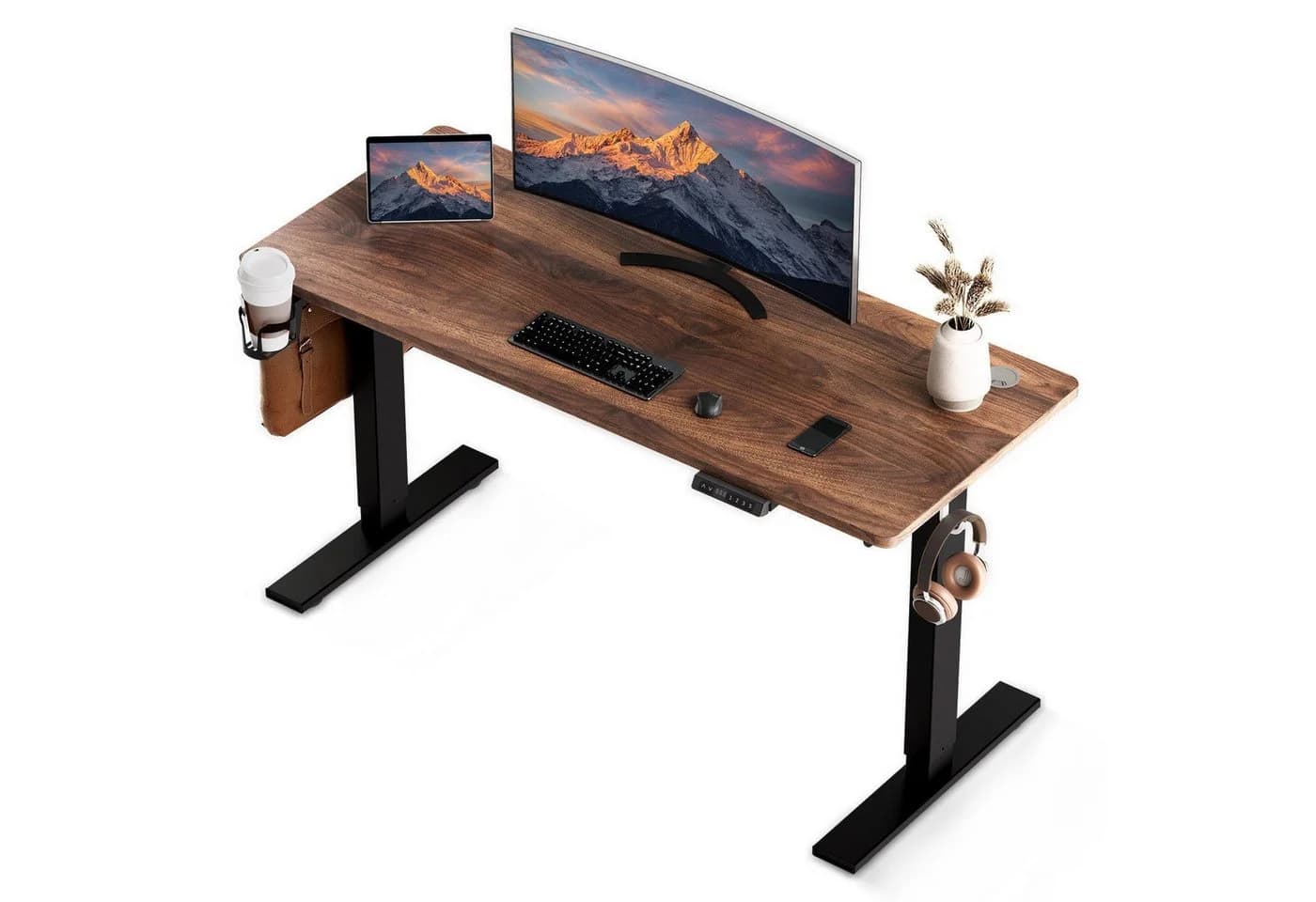 HOMAVO Elektrischer Schreibtisch Höhenverstellbar Braun mit Memory & USB