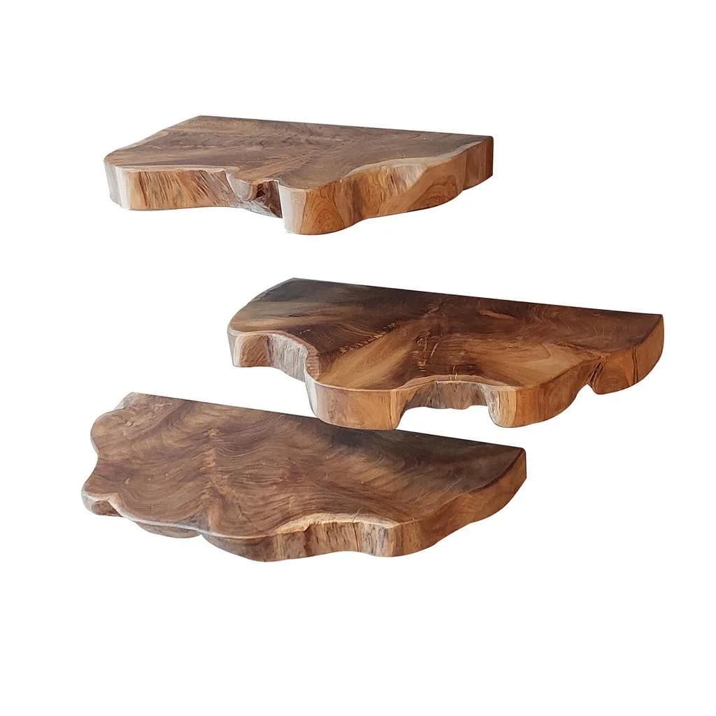 Hoyz Collection Wandregal 3er-Set Teakholz Braun Live-Edge