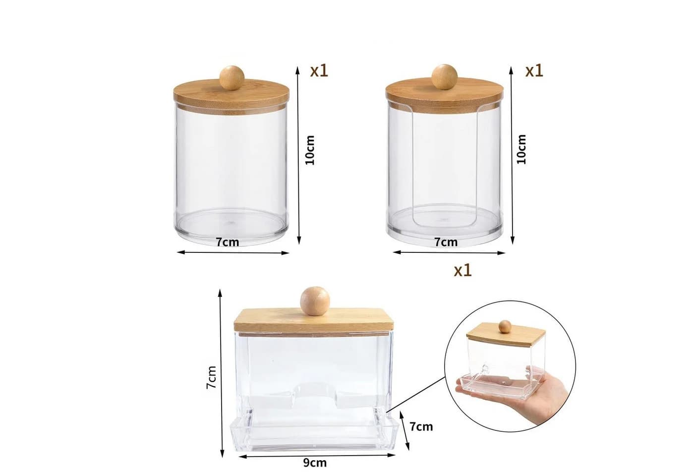 FOUORTUNATE-BEE Wattestäbchenspender 3x Wattepad-Box mit Bambusdeckel