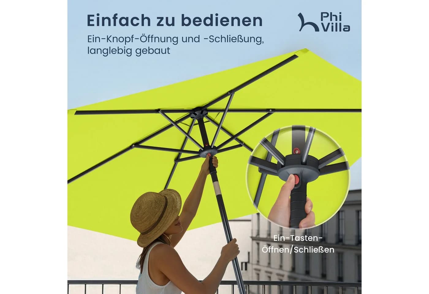 PHI VILLA Balkonschirm Grün Kippbar UV50+ mit Klemme