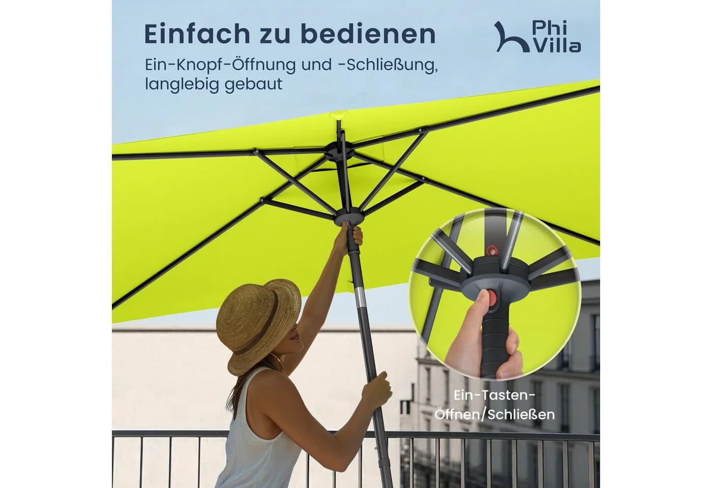 PHI VILLA Balkonschirm Grün Kippbar mit Klemme UV50+