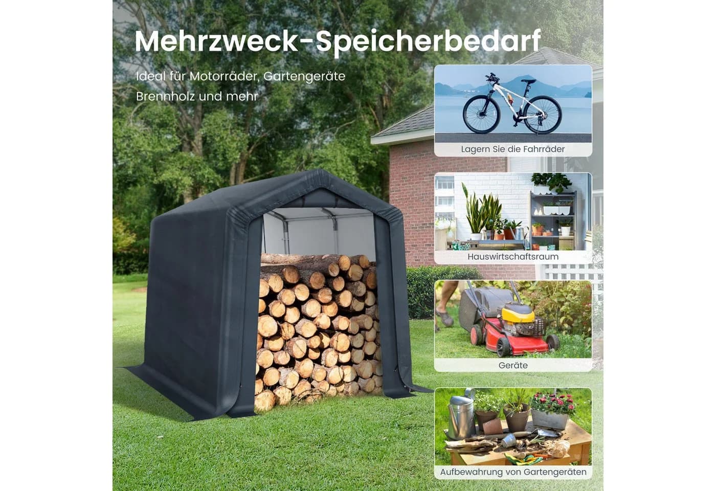 PHI VILLA Gartenhaus Grau Stahl Fahrradgarage Outdoor