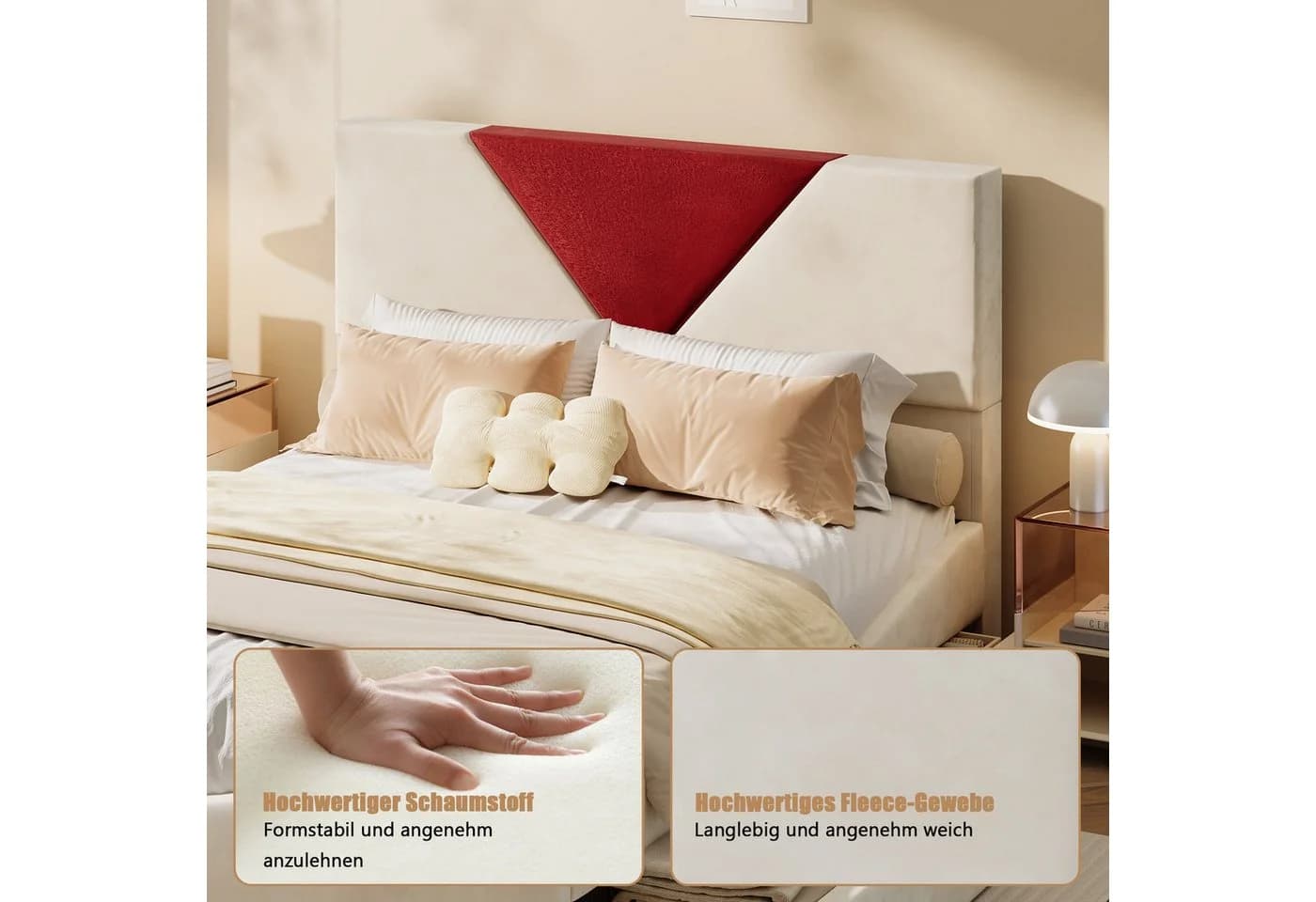 zebery Stauraumbett Polsterbett Beige Samtstoff