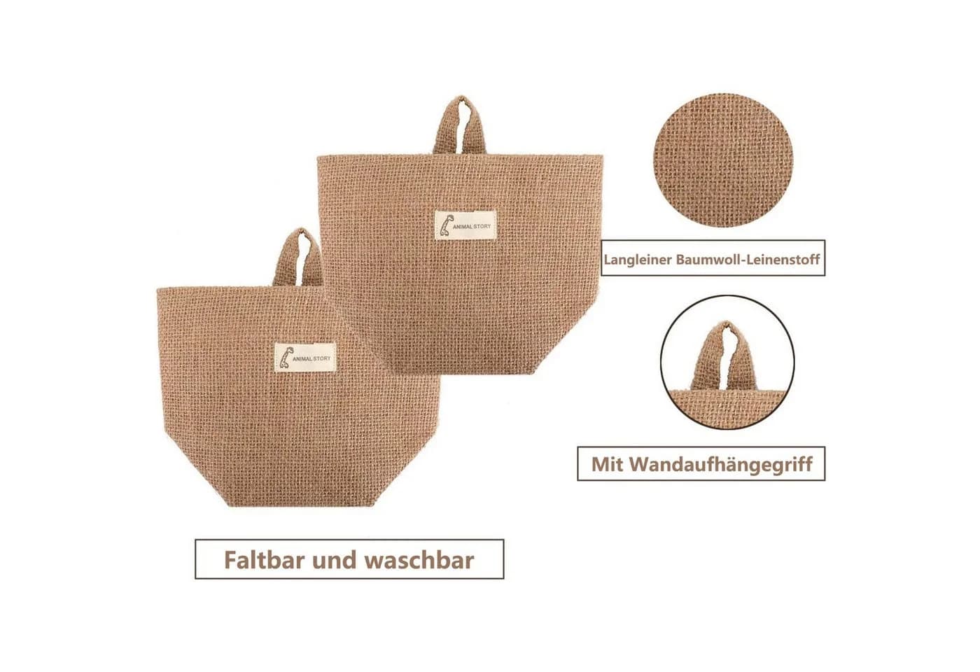 FOUORTUNATE-BEE Aufbewahrungskorb 4 Stück Baumwolle-Leinen Wand Hängend