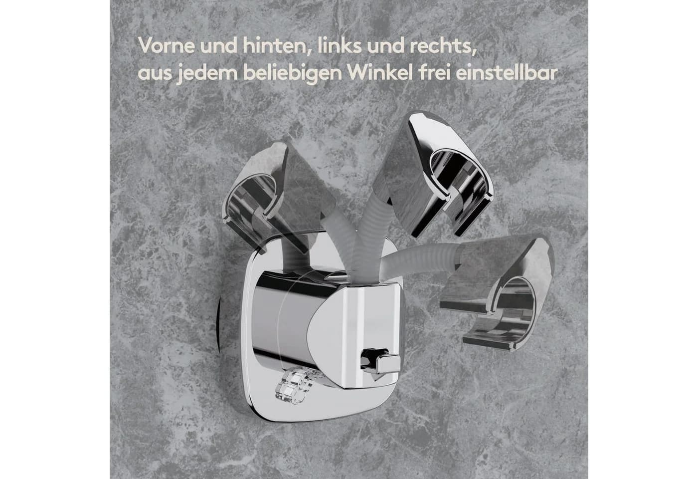 FOUORTUNATE-BEE Brausehalter 360° Drehbar mit Saugnapf Rostfrei Silber