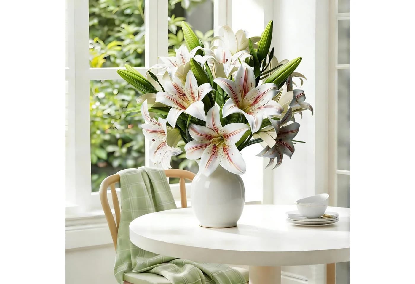FOUORTUNATE-BEE Kunstblumen Lilien Weiß 6er Set
