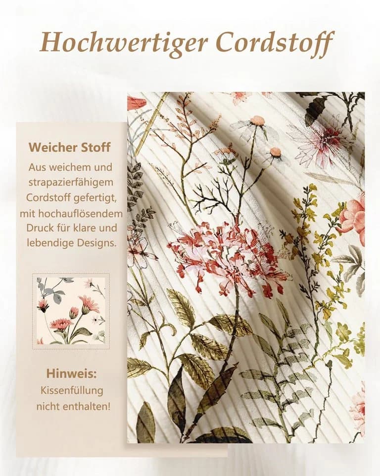 FOUORTUNATE-BEE Kissenbezüge 2er-Set Rosa Blumenmuster Cord