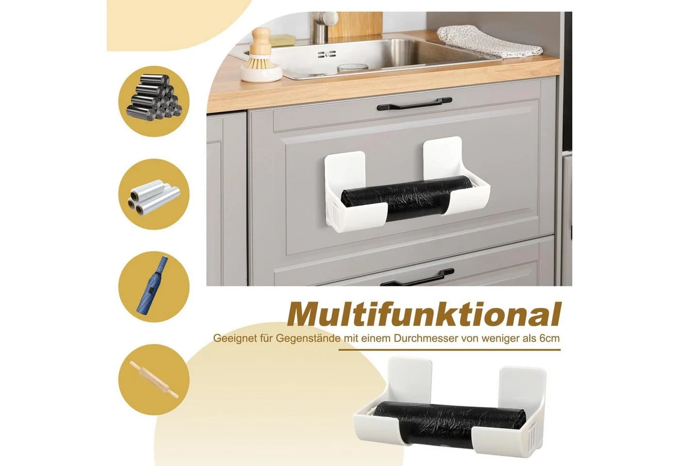 FOUORTUNATE-BEE Küchenorganizer-Set 4-tlg. Müllbeutelhalter selbstklebend