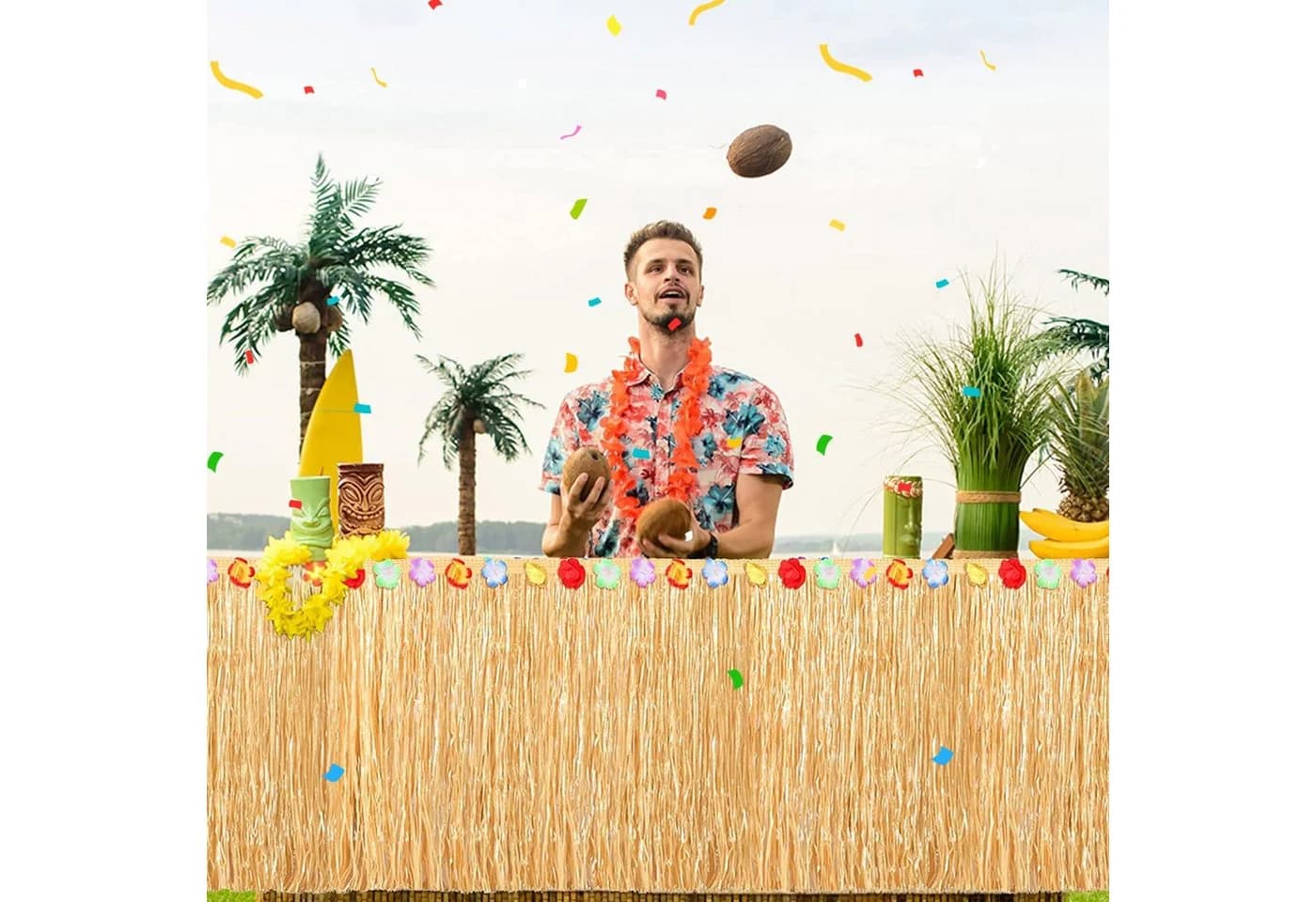 FOUORTUNATE-BEE Hawaii Tischrock 300x75 cm mit Blumen