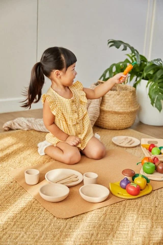 Plantoys Spielgeschirr Geschirrset 12-teilig Beige Holz